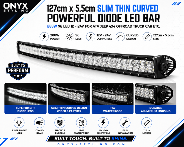 127cm Curved LED Light Bar – 288w High Power Spot Beam | 12V–24V Waterproof IP67