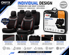 Premium Universal Seat Covers – Full Set Front & Rear – 7-Layer Comfort – Airbag Compatible black with red stitch
