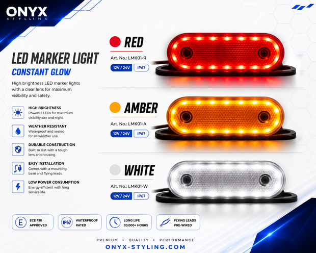 LED Marker Light with Stand – 12-24V, 20 LED, Side Mount, Reflector