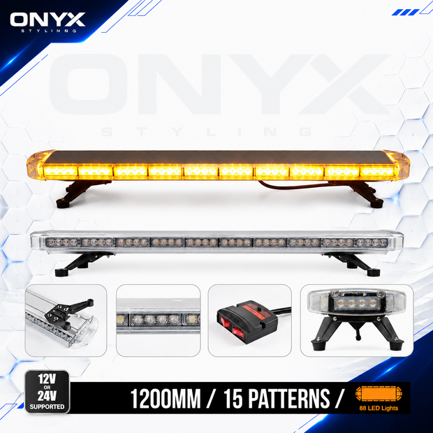 1200mm LED Emergency Light Bar 12V/24V – 88 LED Amber Warning Beacon with 15 Flash Modes