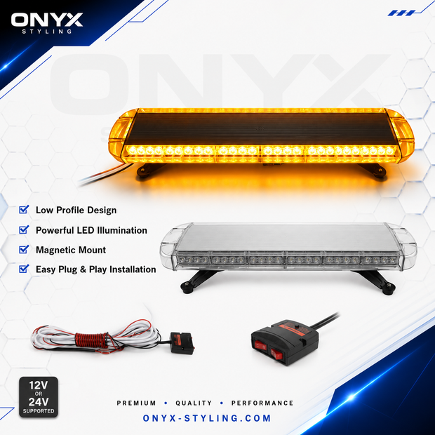 76cm Amber LED Warning Light Bar – 40 LED Emergency Beacon, 12-24V, 15 Flash Modes, IP65 Waterproof, 360° Visibility