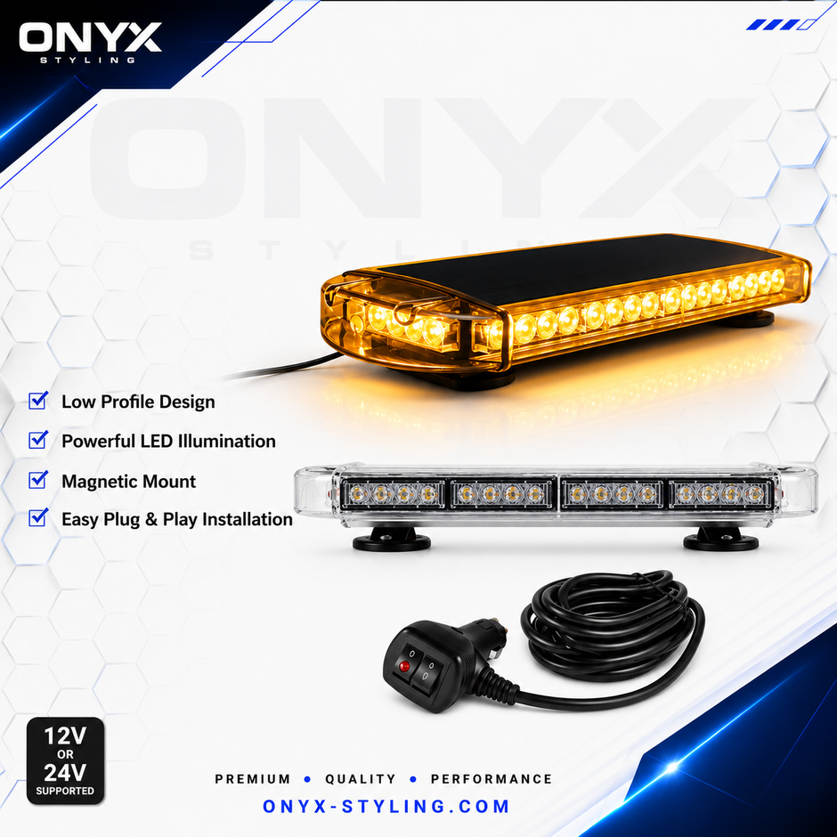 55cm Magnetic 40 LED Amber Emergency Light Bar – 12V/24V Strobe Beacon with 10 Modes, Roof Mount