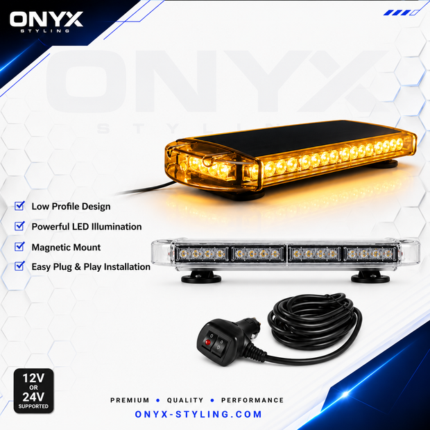 55cm Magnetic 40 LED Amber Emergency Light Bar – 12V/24V Strobe Beacon with 10 Modes, Roof Mount