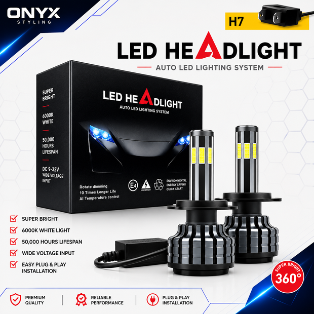 12/24v H7 LED 16000 Lumen 360 Degree Headlight Bulbs – Set of 2