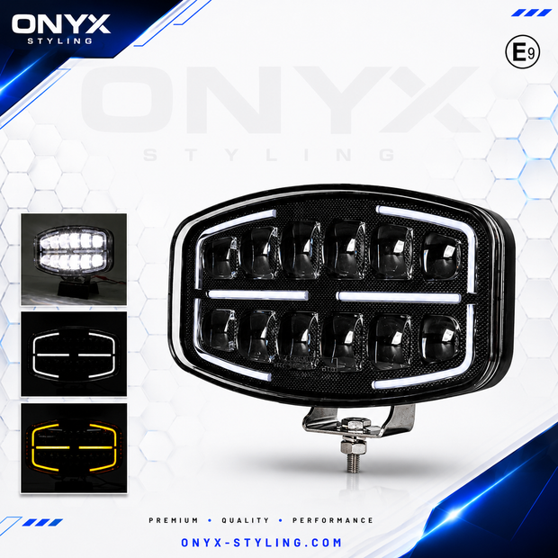 10” LED Driving Light with Dynamic Dual Colour DRL (White/Amber) – 55W 10-30V IP67 E-Marked