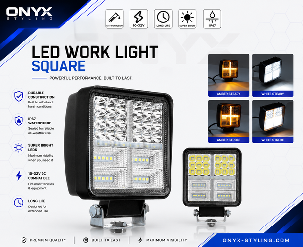 14W LED Work Light with Amber Flash – 12-24V, Flood Beam, IP67/IP69K, Heavy Duty HAL185
