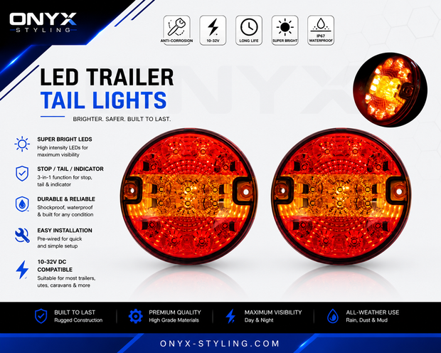 Pair LED Stop Light Set Hamburger Lights Slim design 14cm, 12V-24V