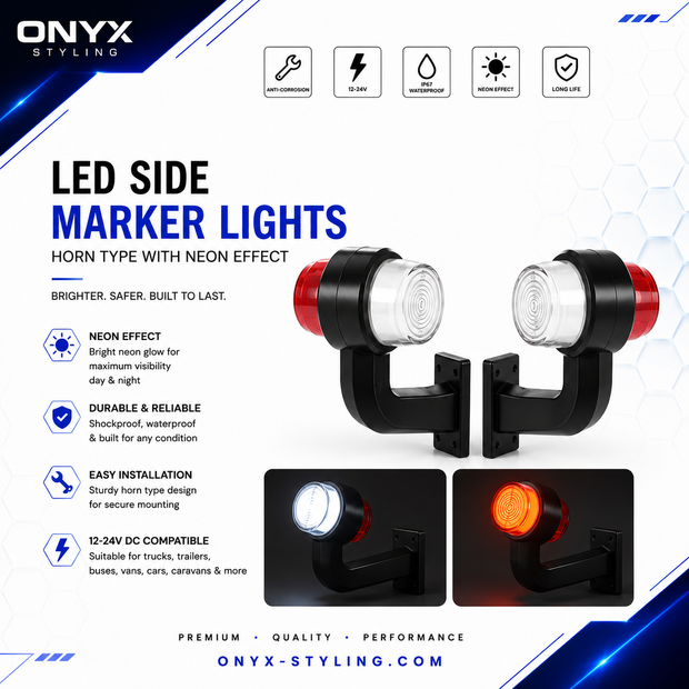 Set of 2 LED Marker Horns – White/Red – 12V/24V – Waterproof