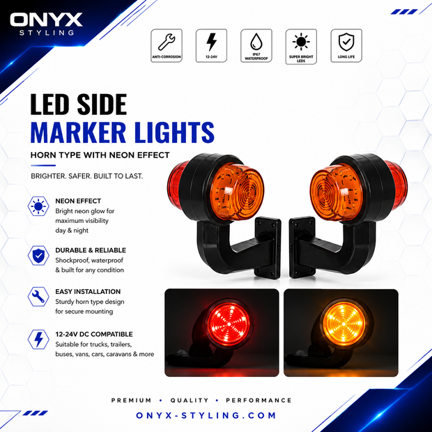 Set of 2 LED Marker Horns – Orange/Red – 12V/24V – Waterproof