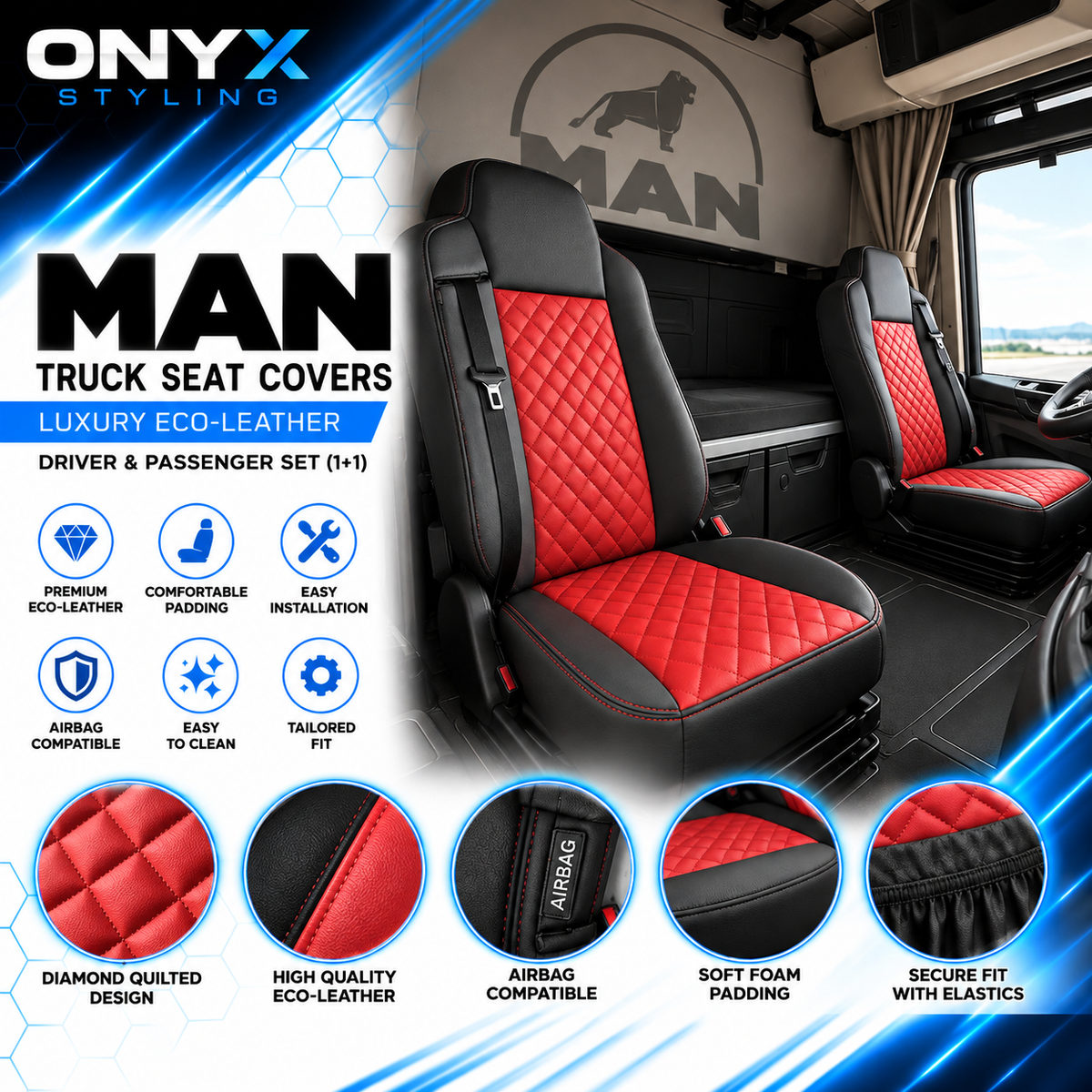 MAN TGX (2015–2020) Luxury Eco-Leather Seat Covers – Driver & Passenger Set