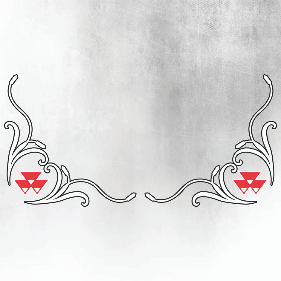 Massey Ferguson New Style SIDE WINDOW SWIRLS - PAIR Red & Silver
