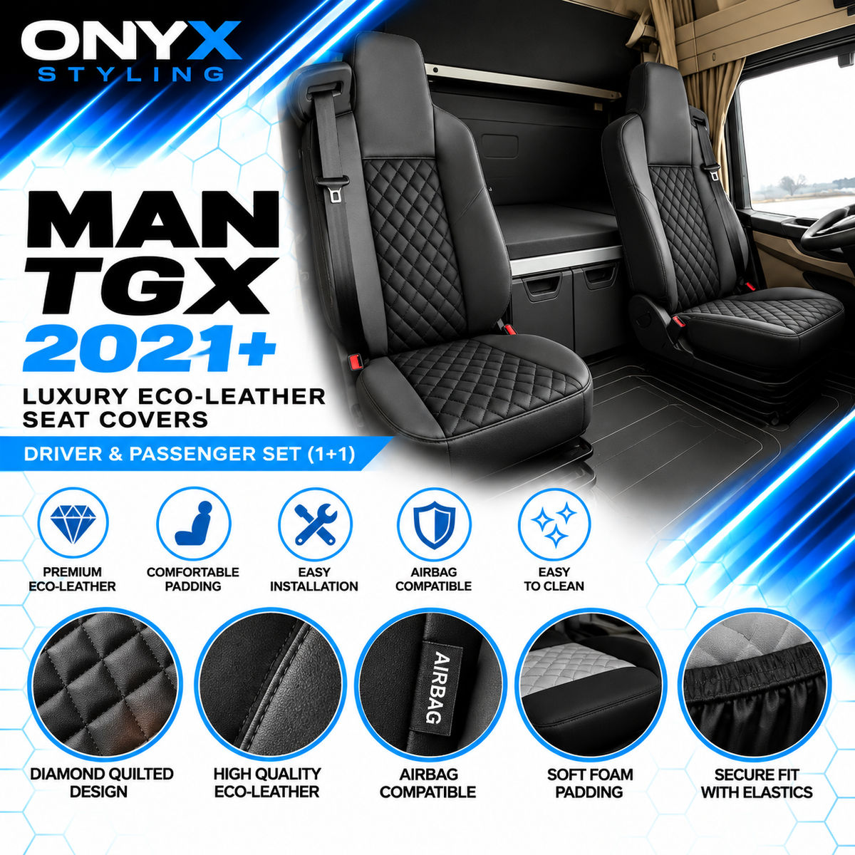 MAN TGX (2021 Onwards) Luxury Eco-Leather Seat Covers – Driver & Passenger Set