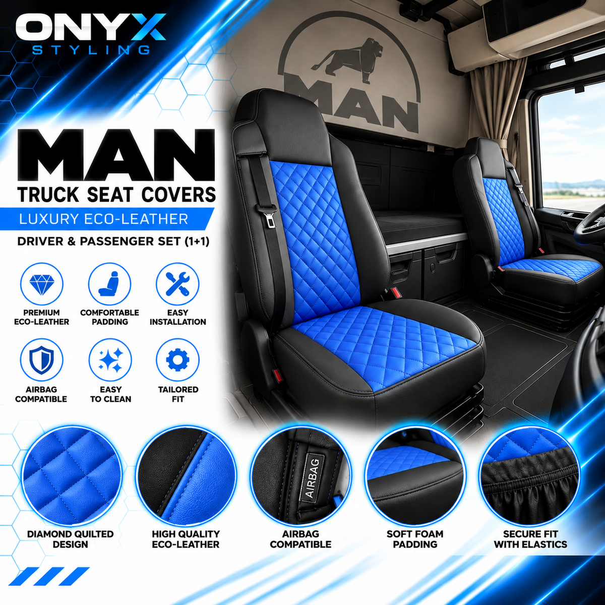 MAN TGX (2015–2020) Luxury Eco-Leather Seat Covers – Driver & Passenger Set