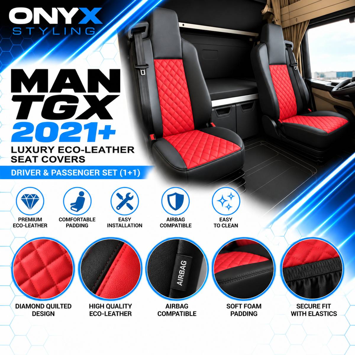 MAN TGX (2021 Onwards) Luxury Eco-Leather Seat Covers – Driver & Passenger Set
