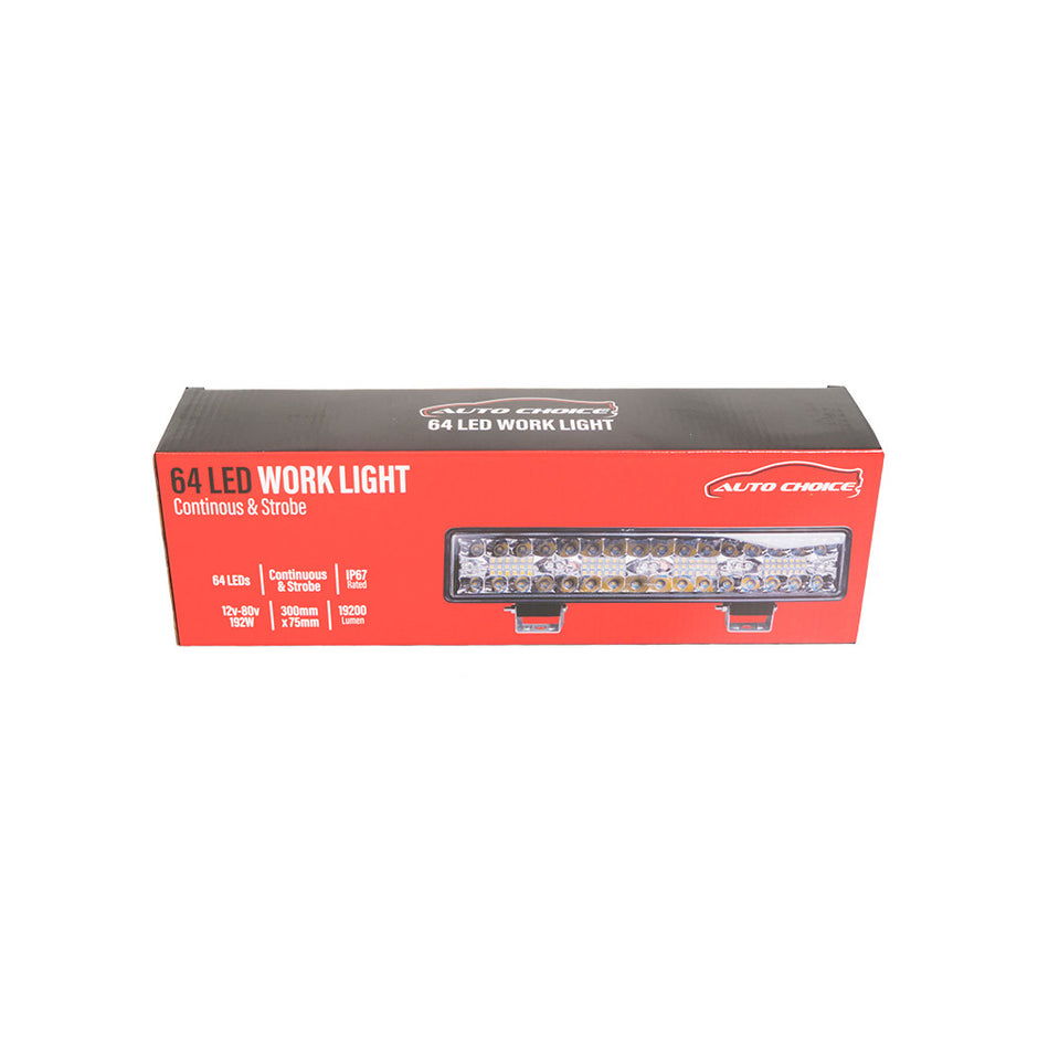 Auto Choice 64 LED Work Light | 19200 Lumen Continuous & Strobe Bar | IP67 Waterproof