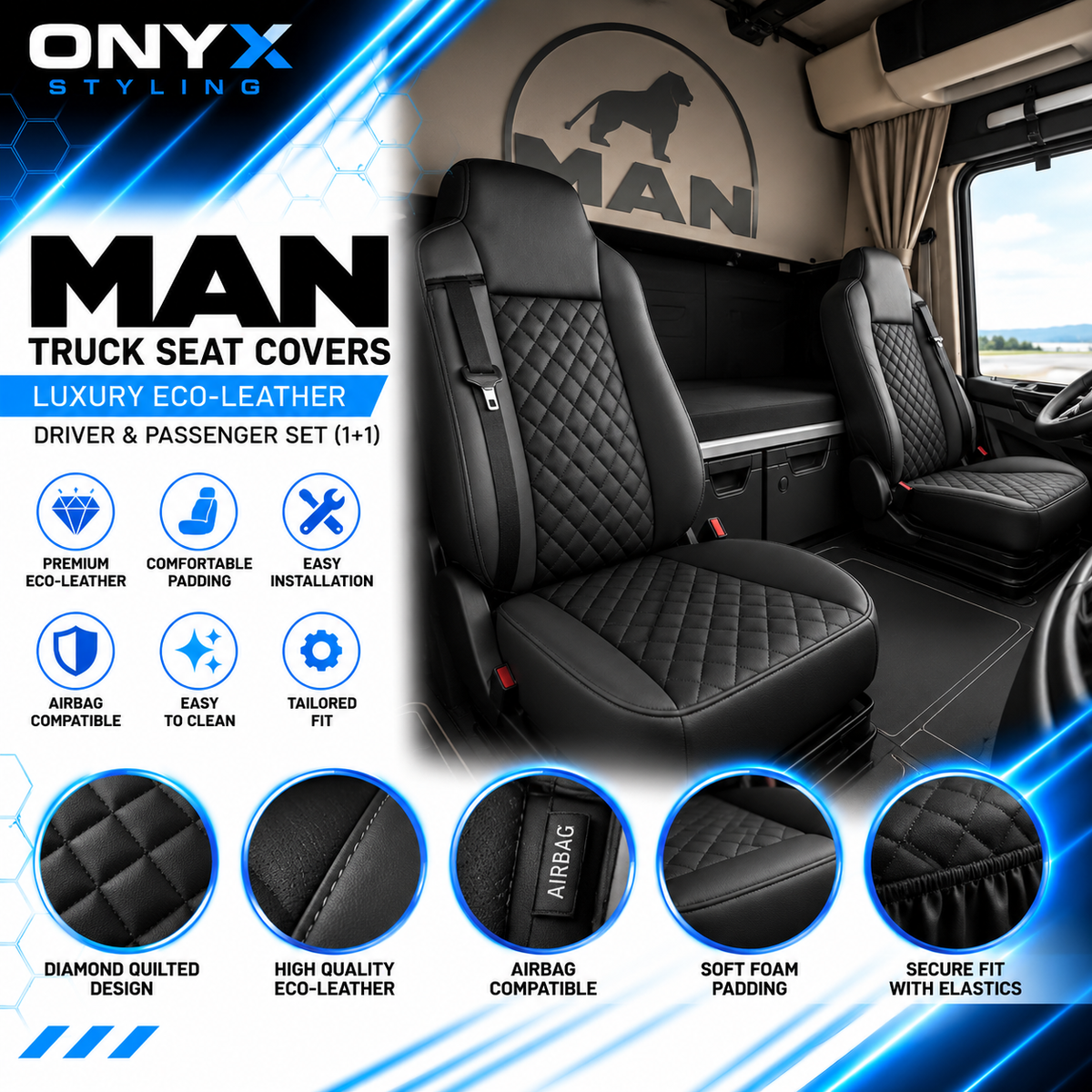 MAN TGX (2015–2020) Luxury Eco-Leather Seat Covers – Driver & Passenger Set