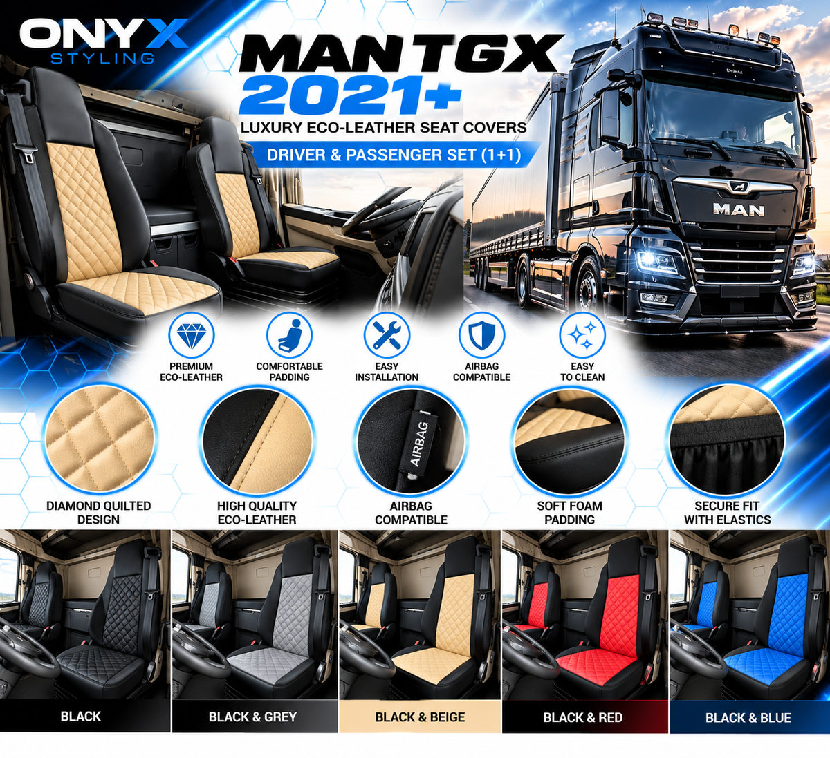 MAN TGX (2021 Onwards) Luxury Eco-Leather Seat Covers – Driver & Passenger Set