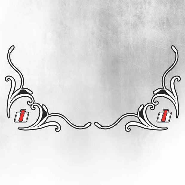 CASE IH SIDE WINDOW SWIRLS - PAIR SILVER & BLACK - NEW STYLE