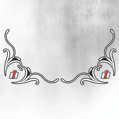 CASE IH SIDE WINDOW SWIRLS - PAIR SILVER & BLACK - NEW STYLE