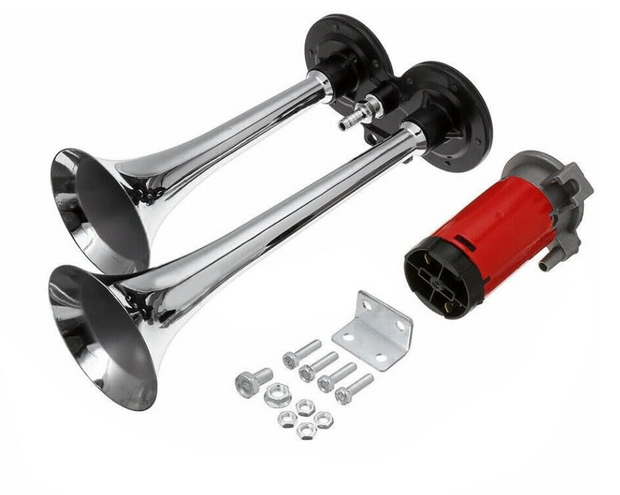 Dual Chrome Thromba Air Horn Kit with Compressor 12V – 150dB Twin Trumpet