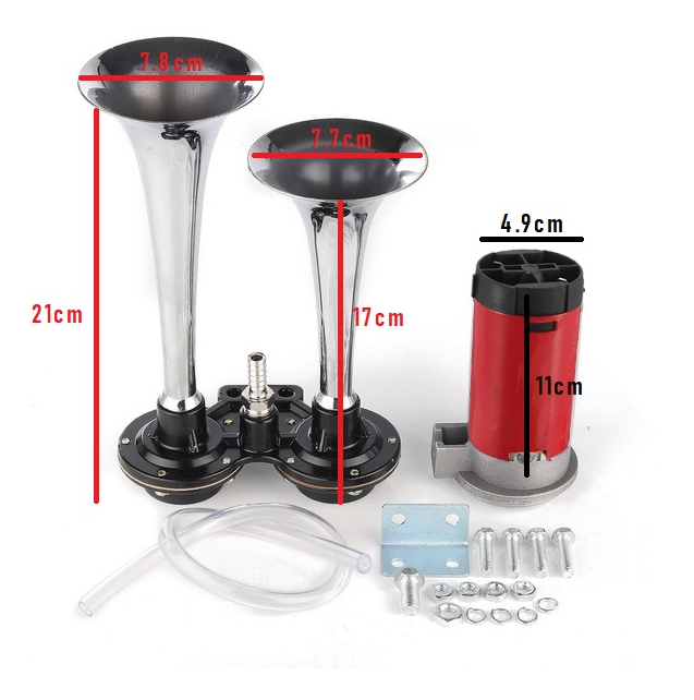 Dual Chrome Thromba Air Horn Kit with Compressor 12V – 150dB Twin Trumpet