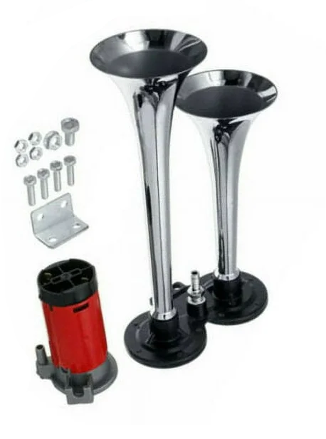 Dual Chrome Thromba Air Horn Kit with Compressor 12V – 150dB Twin Trumpet