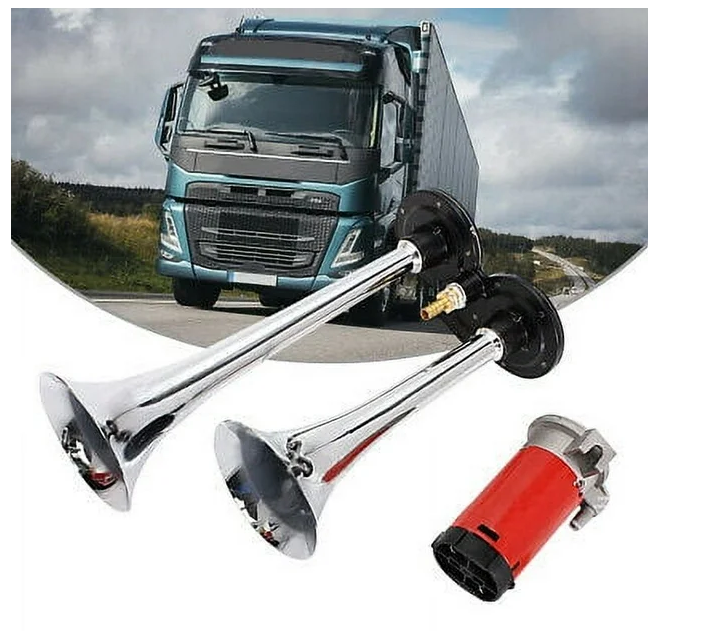 Dual Chrome Thromba Air Horn Kit with Compressor 12V – 150dB Twin Trumpet
