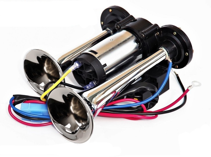 Dual Chrome Thromba Air Horn with Built-In Compressor 12V – 125dB Compact Twin Horn Kit