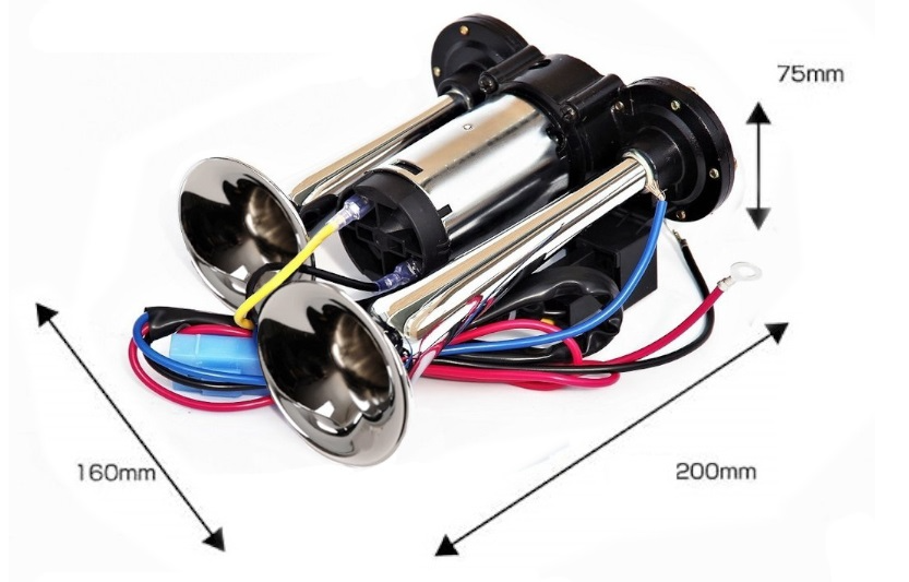 Dual Chrome Thromba Air Horn with Built-In Compressor 12V – 125dB Compact Twin Horn Kit