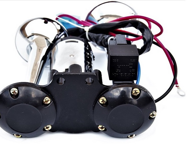 Dual Chrome Thromba Air Horn with Built-In Compressor 12V – 125dB Compact Twin Horn Kit