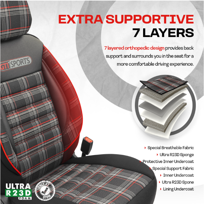 Eco Leather GTI Sports Seat Covers – Black with Red Stitching – Full Set Front & Rear – Universal Fit