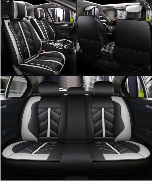Luxury Eco Leather Seat Covers – Grey & Black Sport Design – Full Set Front & Rear – Universal Fit