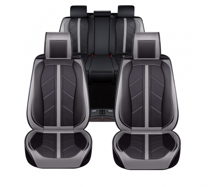 Luxury Eco Leather Seat Covers – Grey & Black Sport Design – Full Set Front & Rear – Universal Fit