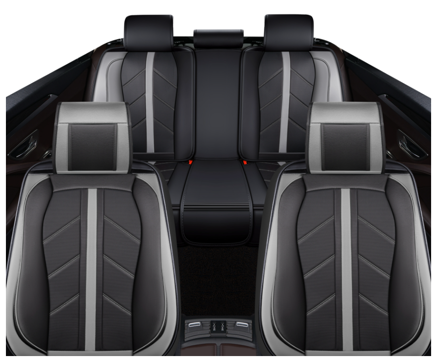 Luxury Eco Leather Seat Covers – Grey & Black Sport Design – Full Set Front & Rear – Universal Fit