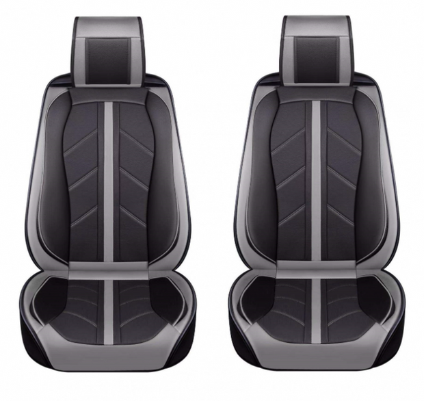 Luxury Eco Leather Seat Covers – Grey & Black Sport Design – Full Set Front & Rear – Universal Fit