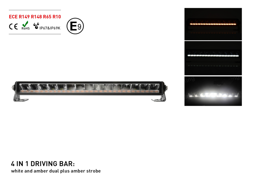 55cm 80W Multifunction LED Light Bar – 3,800 Lumens | White/Amber DRL | R65 Warning Light | 12V/24V