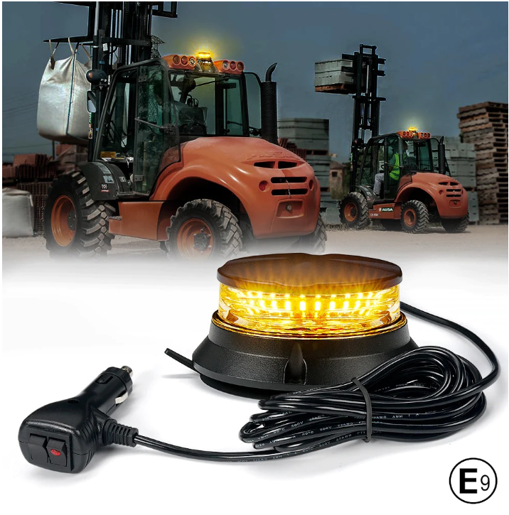 24W Mini LED Amber Warning Beacon – 17 Flash Modes | Magnetic Mount | 12V/24V | E9 Approved