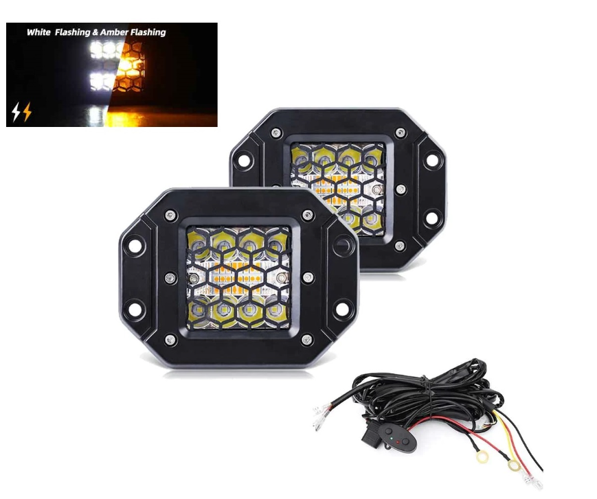 Dual Colour LED Flush Mount Work Lights – White & Amber | 6 Modes | 12V/24V | Pair
