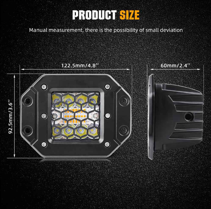 Dual Colour LED Flush Mount Work Lights – White & Amber | 6 Modes | 12V/24V | Pair