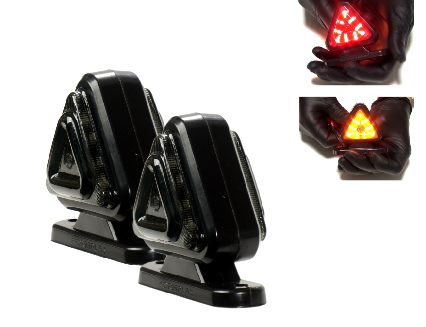 Double-Sided LED Triangle Marker Lights – Amber/Red Smoked Lens 12V/24V (Pair)