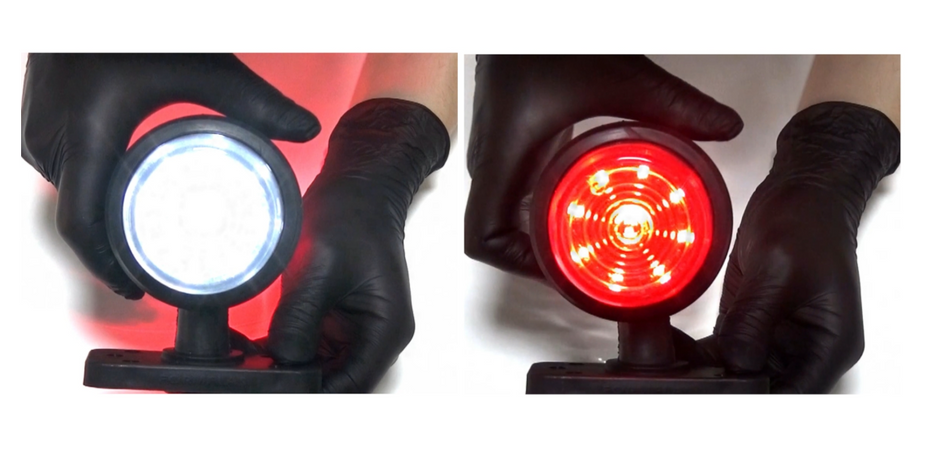Smoked Double-Sided Round LED Marker Lights – White/Red – 12V/24V (Twin Pack)