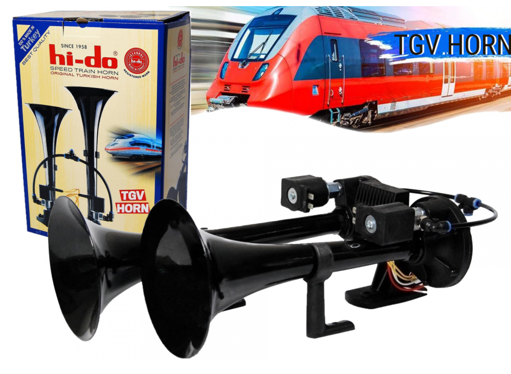 Genuine HI-DO TGV Twin Tone Air Horn 12V 135dB – Dual Trumpet Train Horn