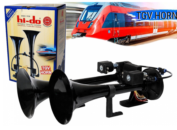 Genuine HI-DO TGV Twin Tone Air Horn 135dB – Dual Trumpet Train Horn