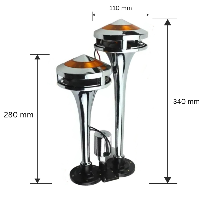 Premium Dual LED Air Horn 12V/24V Chrome Train Style – Ultra Loud 300dB