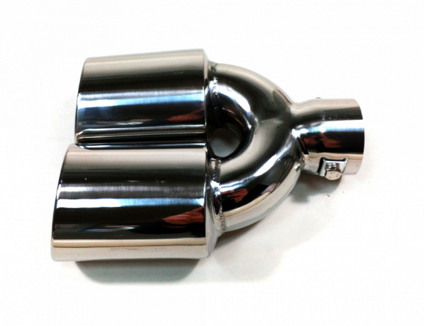 Universal Dual Chrome Exhaust Tailpipe Tip – Polished Twin Outlet 57mm Inlet