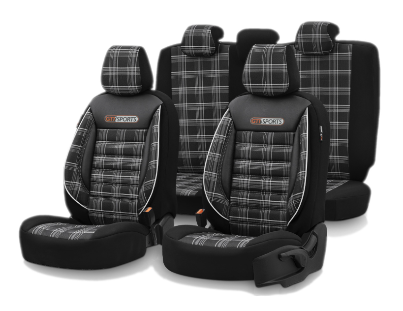 Premium Universal Car Seat Covers Full Set Black & White Seam – GTI Style, 7-Layer Comfort, Airbag Compatible, Cars & SUVs