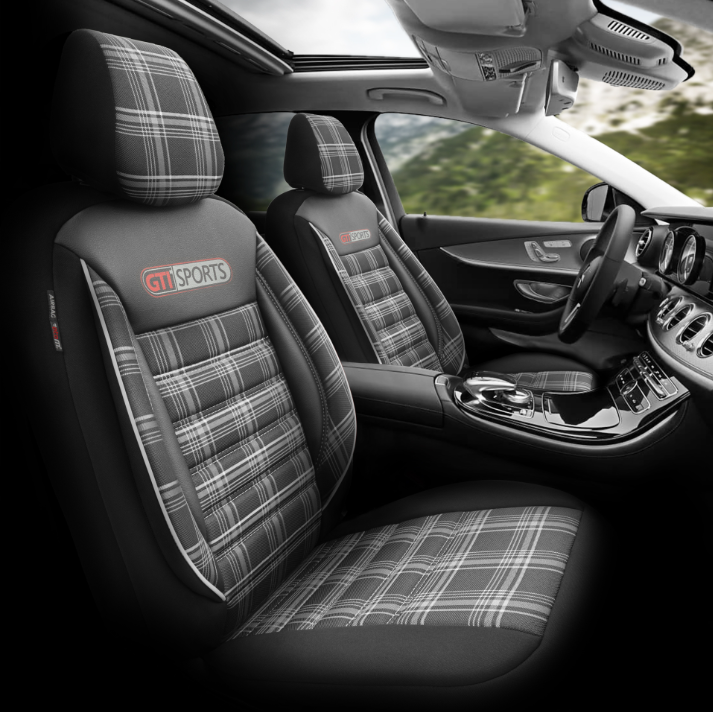 Premium Universal Car Seat Covers Full Set Black & White Seam – GTI Style, 7-Layer Comfort, Airbag Compatible, Cars & SUVs