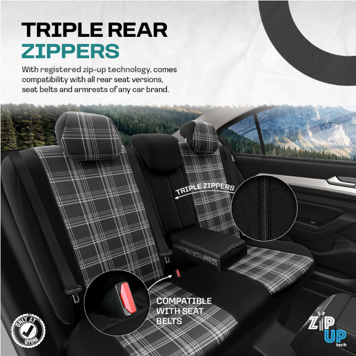 Premium Universal Car Seat Covers Full Set Black & White Seam – GTI Style, 7-Layer Comfort, Airbag Compatible, Cars & SUVs