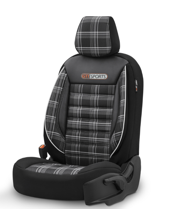 Premium Universal Car Seat Covers Full Set Black & White Seam – GTI Style, 7-Layer Comfort, Airbag Compatible, Cars & SUVs