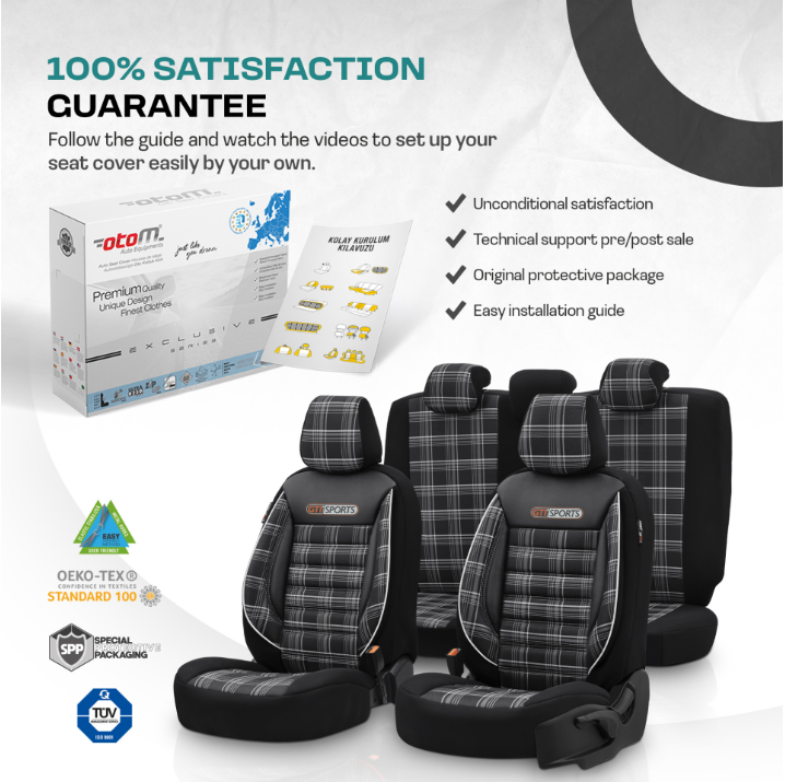 Premium Universal Car Seat Covers Full Set Black & White Seam – GTI Style, 7-Layer Comfort, Airbag Compatible, Cars & SUVs